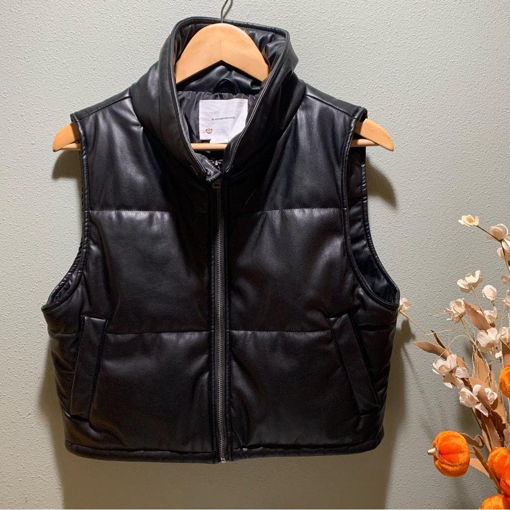 Anthropologie // Faux Leather Vest - Black - Size XS